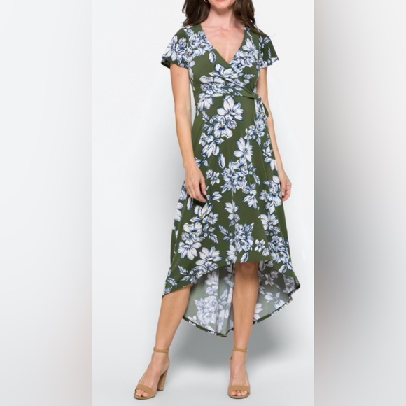 fortune + ivy Dresses & Skirts - FORTUNE + IVY Maxi Dress, hi-low hem, flutter sleeve, faux wrap